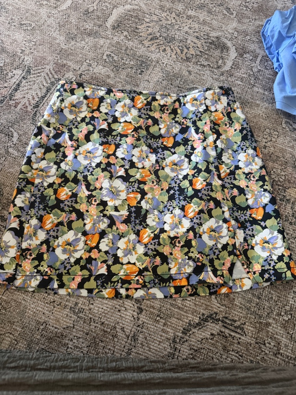 wild fable Black Floral Mini Skirt with Orange & Lilac Blooms